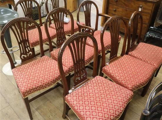 A set of six George III Hepplewhite period mahogany dining chairs and two other similar chairs